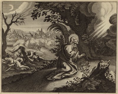Lijdensweg van Jezus Christus in de tuin van Getsemane (gravure) door European School