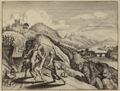 Bileam berispt door zijn ezel op weg naar Balak, koning van Moab (gravure) door European School