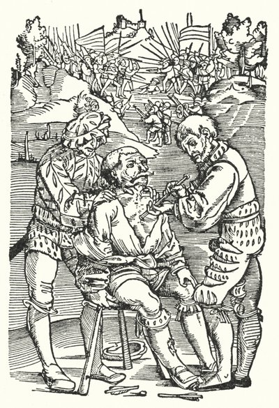 Barbier chirurg die een pijl verwijdert door European School