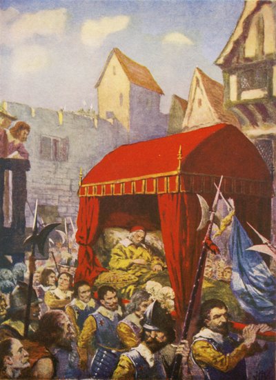 Aankomst van kardinaal Richelieu in Lyon (kleurenlitho) door European School