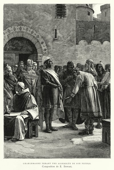 Karel de Grote Houdt een Vergadering van Zijn Volk (gravure) door European School