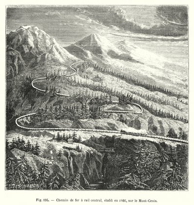 Spoorweg met centrale rail, aangelegd in 1866, op de Mont-Cenis door European School