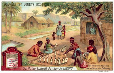 Kinderen spelen een spel van Amazones in Dahomey door European School