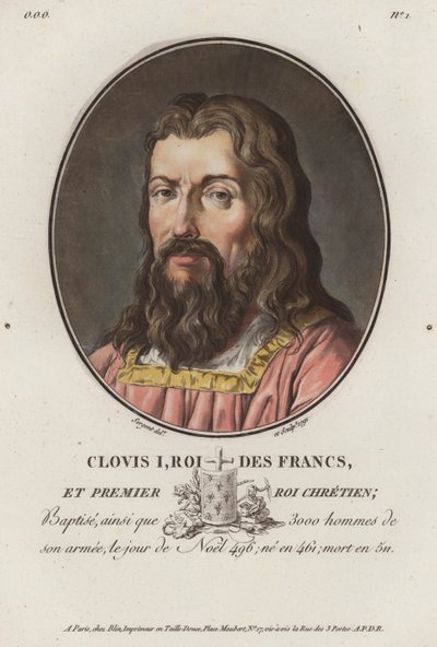 Clovis I, koning van de Franken (gekleurde gravure) door European School