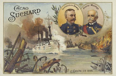 Commodore George Dewey en Admiraal Patricio Montojo, Slag bij Manillabaai, Spaans-Amerikaanse Oorlog, 1 mei 1898 door European School