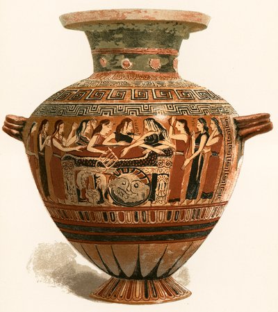 Korintische vaas. Museum van het Louvre. Rouw om de dode Achilleus door European School