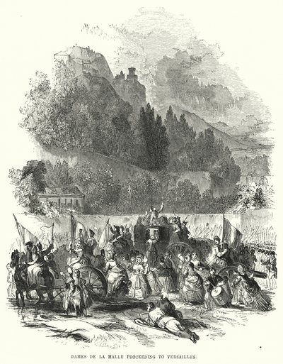 Dames van de Halle op weg naar Versailles (gravure) door European School