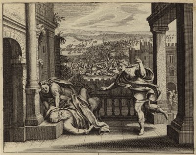 Dood van Eli na de Filistijnen de Ark van het Verbond van de Israëlieten hebben veroverd (gravure) door European School