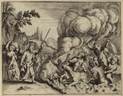 Verdrinking van het leger van de farao in de wateren van de Rode Zee (gravure) door European School