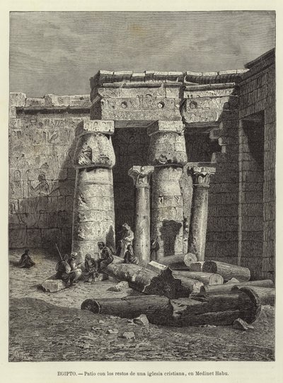 Egypte - Binnenplaats met de resten van een christelijke kerk in Medinet Habu door European School