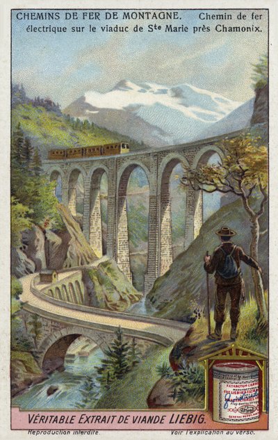 Elektrische spoorweg op de Viaduc Ste Marie, nabij Chamonix, Frankrijk door European School
