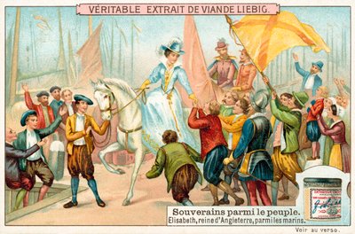 Elizabeth I van Engeland tussen de matrozen van haar marine door European School