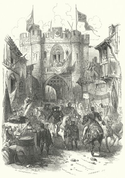 Intocht van Filips de Stoute, hertog van Bourgondië, in Antwerpen (gravure) door European School