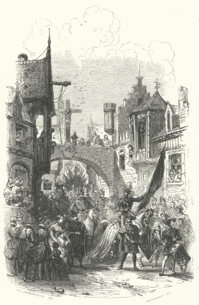 Intocht van een rederijkerskamer, een toneelvereniging, in Antwerpen door European School