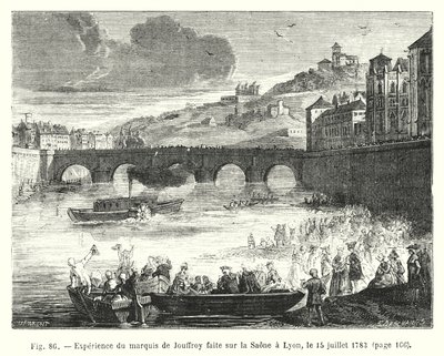 Experiment van markies de Jouffroy op de Saone in Lyon, 15 juli 1783 door European School