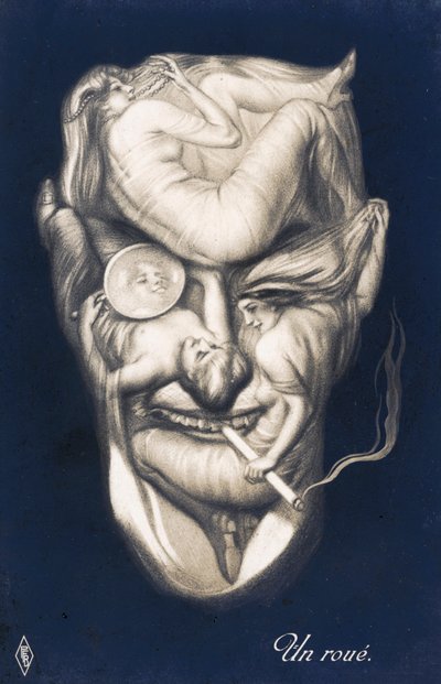 Fantasieportret van een Roue (litho) door European School