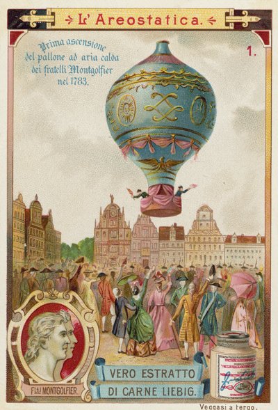 Eerste ongebonden vlucht van de heteluchtballon van de gebroeders Montgolfier, 1783 door European School