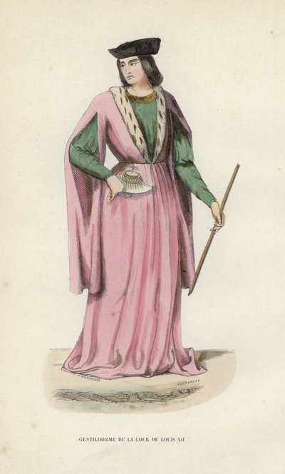Edelman van het Hof van Lodewijk XII (gekleurde gravure) door European School