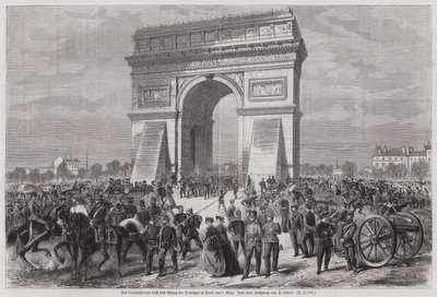 Duitse soldaten bij de Arc de Triomphe, Parijs, na het veiligstellen van de overwinning in de Frans-Duitse Oorlog, 2 maart 1871 door European School