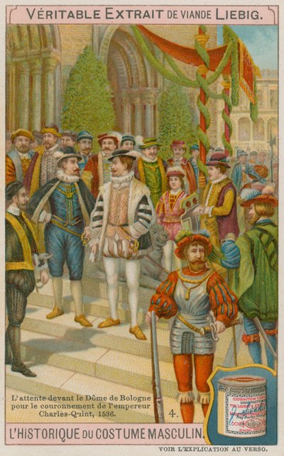 Gasten wachten buiten de kathedraal van Bologna bij de kroning van keizer Karel V in 1536 door European School