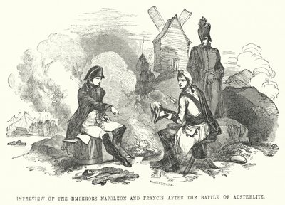 Interview van de Keizers Napoleon en Frans na de Slag bij Austerlitz (gravure) door European School