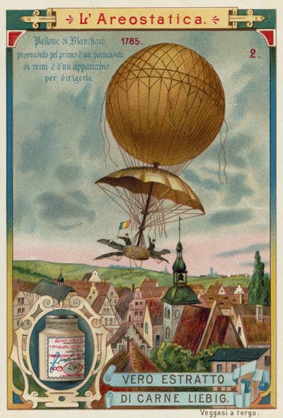 Jean-Pierre Blanchard maakt de eerste afdaling met een parachute vanuit een ballon, 1785 door European School