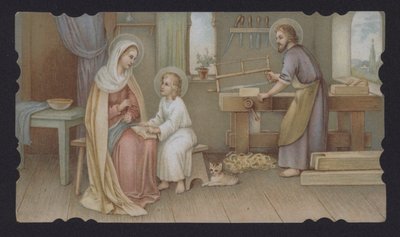 Jezus Christus als jongen met zijn moeder, Maria, in de werkplaats van Jozef door European School
