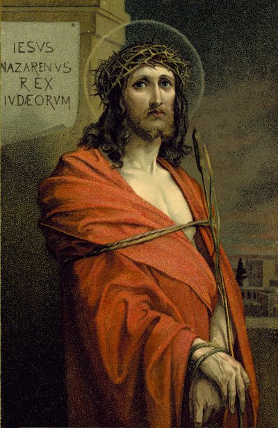 Jezus van Nazareth, koning der Joden (kleurenlitho) door European School