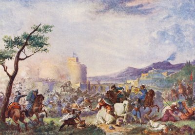 John Sobieski bij het Reliëf van Wenen (kleurenlitho) door European School