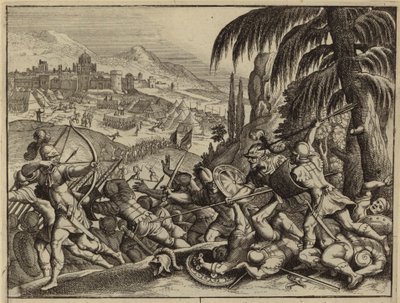 Jonathan en zijn wapendrager verslaan de Filistijnen (gravure) door European School