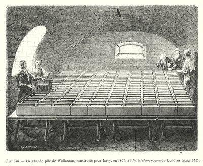 De grote batterij van Wollaston, gebouwd voor Davy in 1807, in het Koninklijk Instituut van Londen door European School