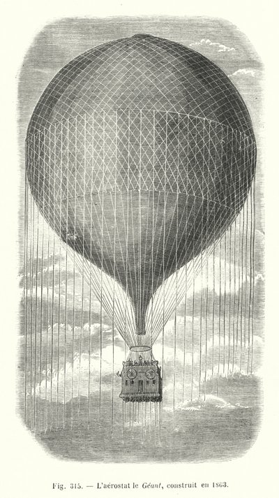 De luchtballon Le Géant, gebouwd in 1863 door European School