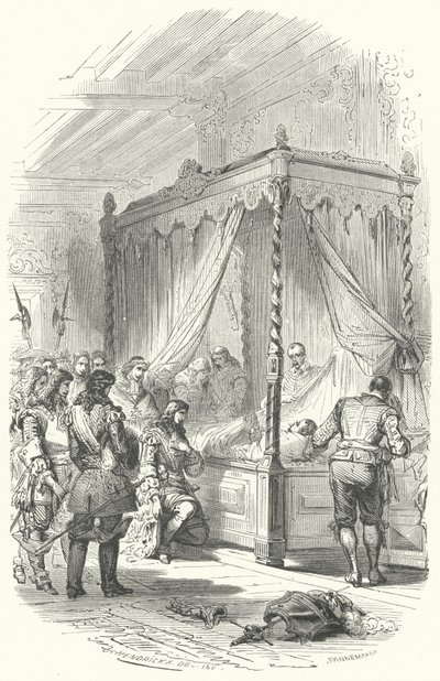 Lodewijk XIV van Frankrijk brengt zijn eerbetoon aan het dode lichaam van Jean V d
