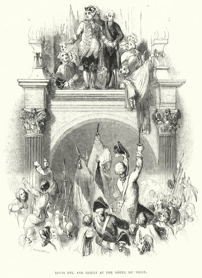 Lodewijk XVI en Bailly in het Hôtel de Ville (gravure) door European School