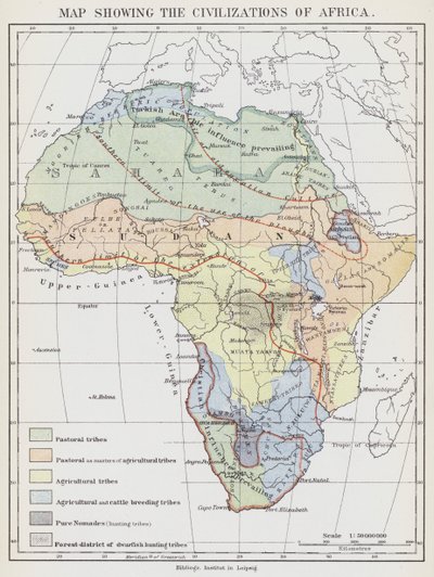 Kaart die de Beschavingen van Afrika toont door European School