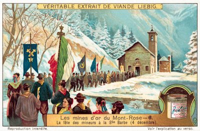 Mijnwerkers van de Monte Rosa goudmijnen vieren het feest van St. Barbara, patroonheilige van mijnwerkers door European School