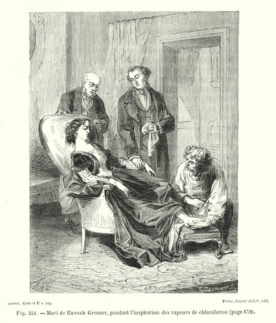 Dood van Hannah Greener, tijdens het inademen van chloroformdampen (gravure) door European School