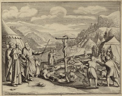 Mozes en de koperen slang (gravure) door European School