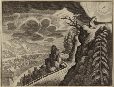 Mozes spreekt tot God op de berg Sinaï (gravure) door European School