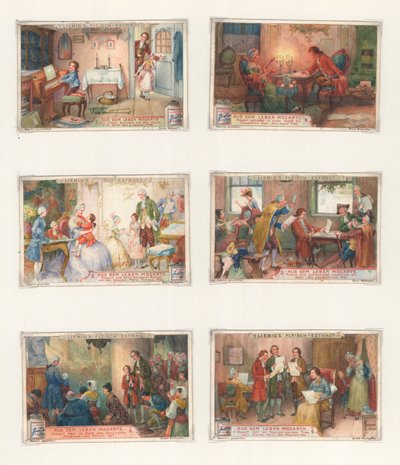 Origineel kunstwerk voor een set Liebig-kaarten: Het leven van Mozart door European School