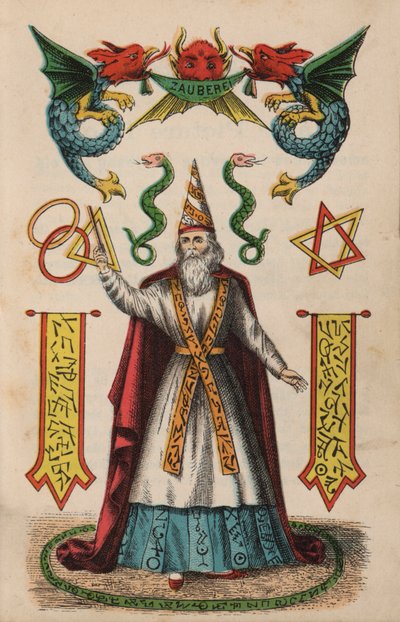 Pagina uit het magische boek (kleur litho) door European School