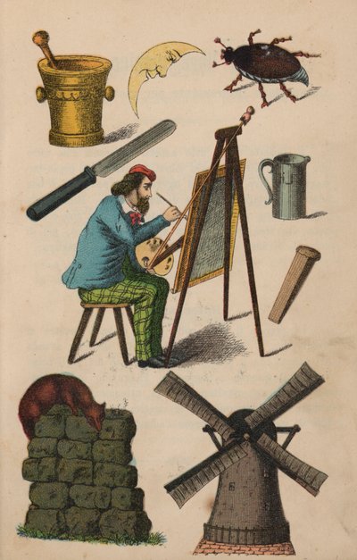 Pagina uit het magische boek (kleur litho) door European School