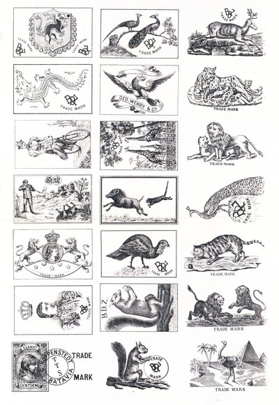 Pagina met handelsmerken, meestal met dieren door European School