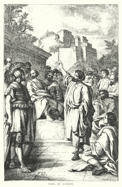 Paulus in Athene (gravure) door European School