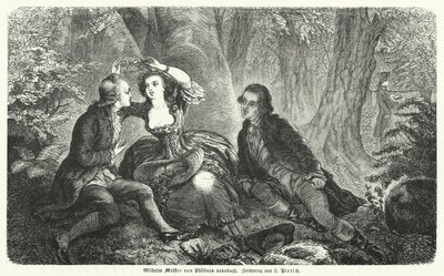 Philinen kroont Wilhelm Meister met een krans: scène uit Johann Wolfgang Goethe