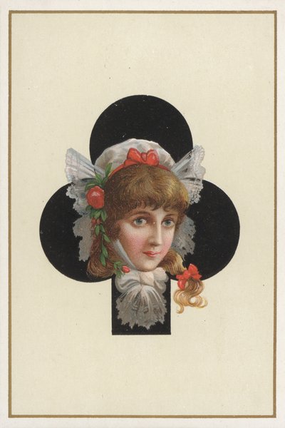 Portret van een meisje op een speelkaart (kleurenlitho) door European School