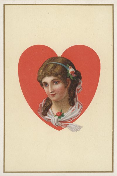 Portret van een meisje op een speelkaart (kleurenlitho) door European School