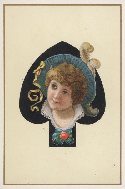 Portret van een meisje op een speelkaart (kleurenlitho) door European School