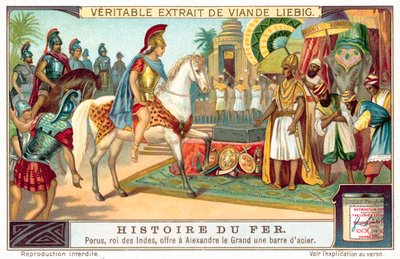 Porus, koning van de Pauravas, biedt Alexander de Grote een staaf staal aan door European School