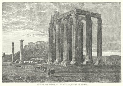 Ruïnes van de Tempel van de Olympische Jupiter in Athene (gravure) door European School
